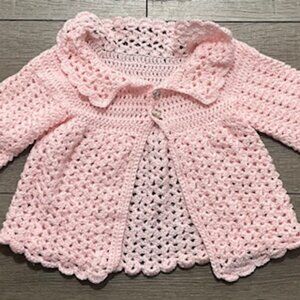 Hand Made Pink Crocheted Little Girls‎ Cardigan Sweater Jacket Size 2T